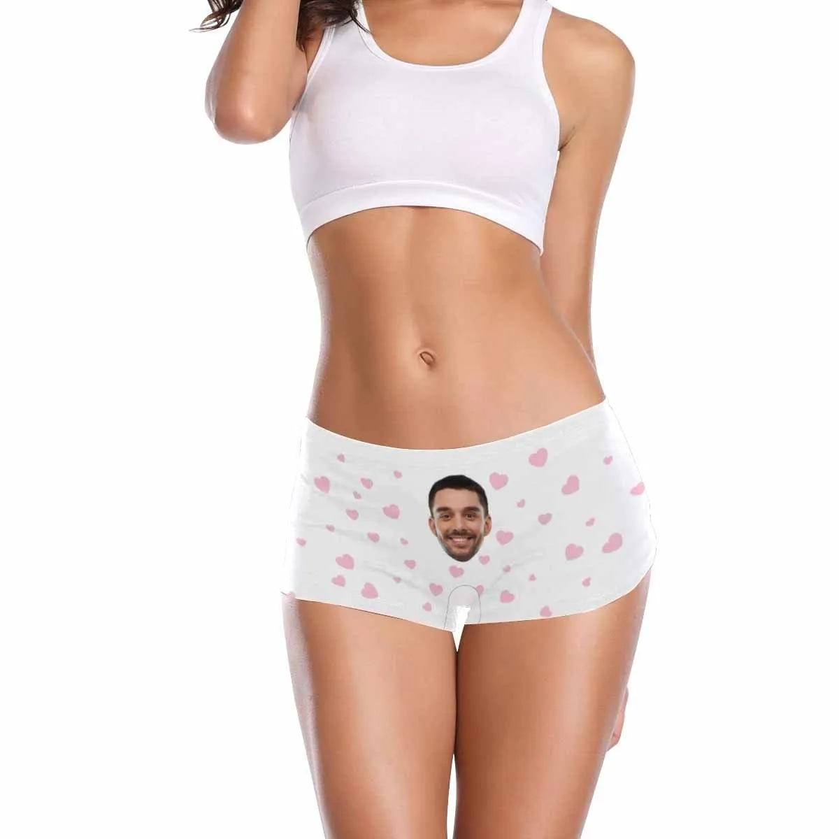 Custom Face Underwear for Ladies Personalized Pink Love Heart Women's Boyshort Panties