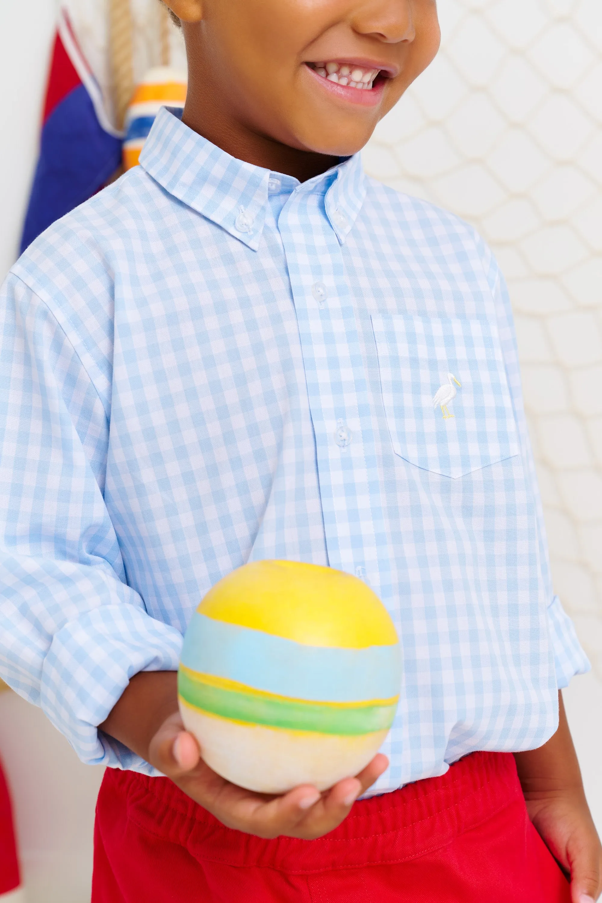 Dean's List Dress Shirt - Buckhead Blue Gingham with Multicolor Stork
