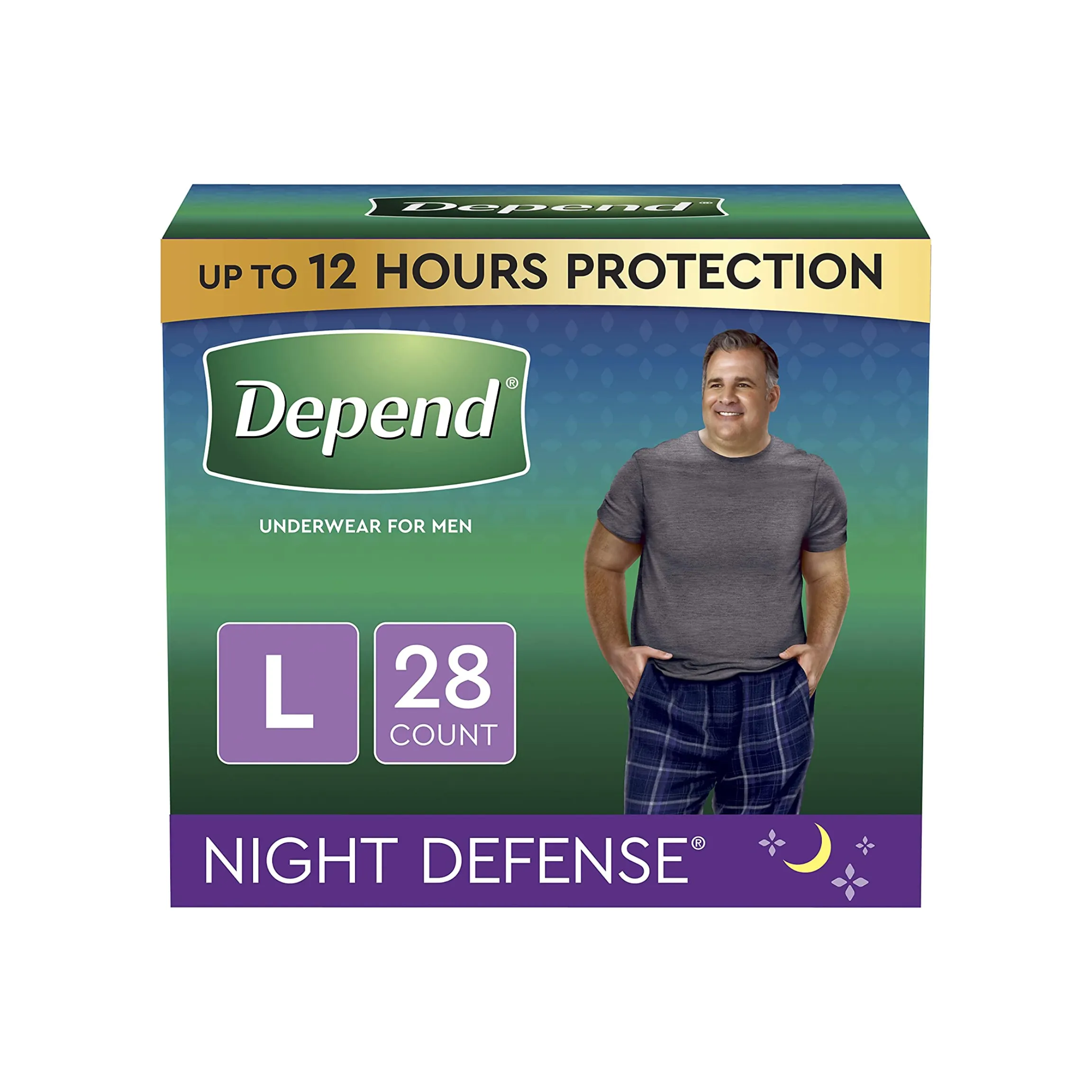 Depend Night Defense Adult Incontinence Underwear for Men, Night Defense, Large, 28 Ct in total (2 Pack)