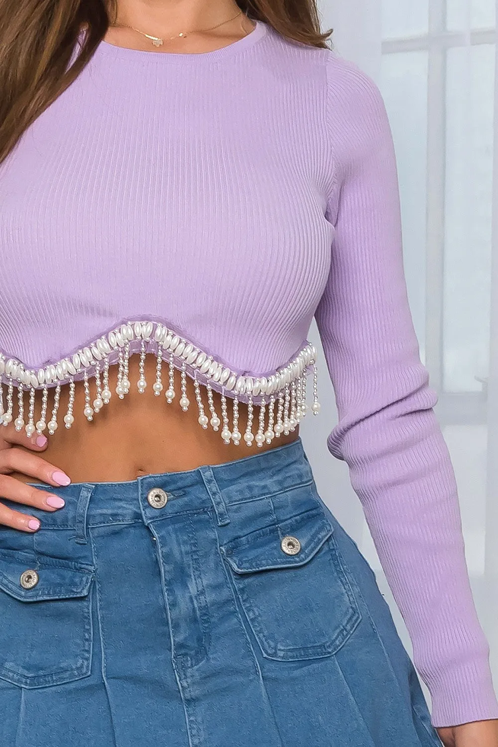 Dusseldorf Beaded long sleeve knit top