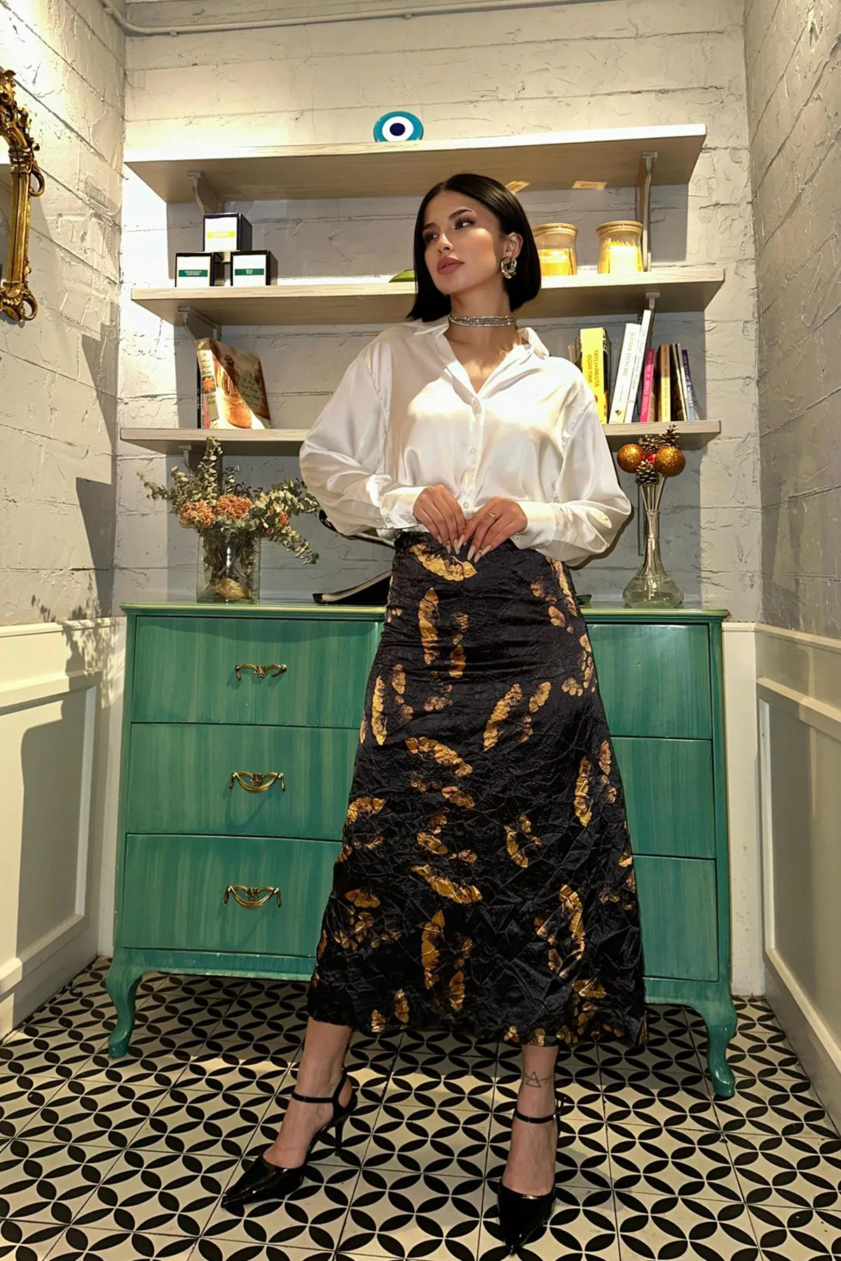 ELS Printed Crochet Skirt - Black - Agrínio