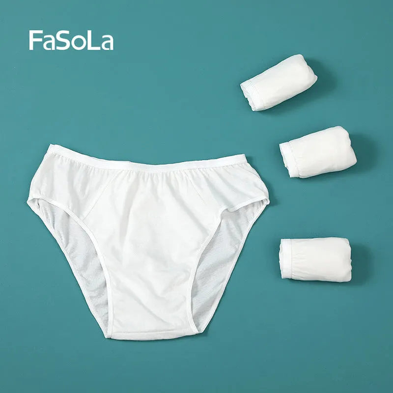 FaSoLa Disposable Full-Cotton Men's Underwear - White, XL, 5-Pack
