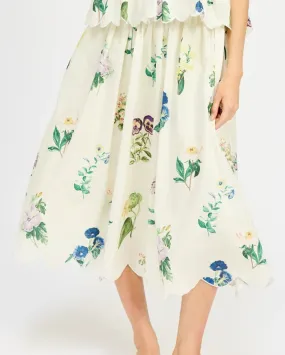 Flora Cream Botanical Midi skirt