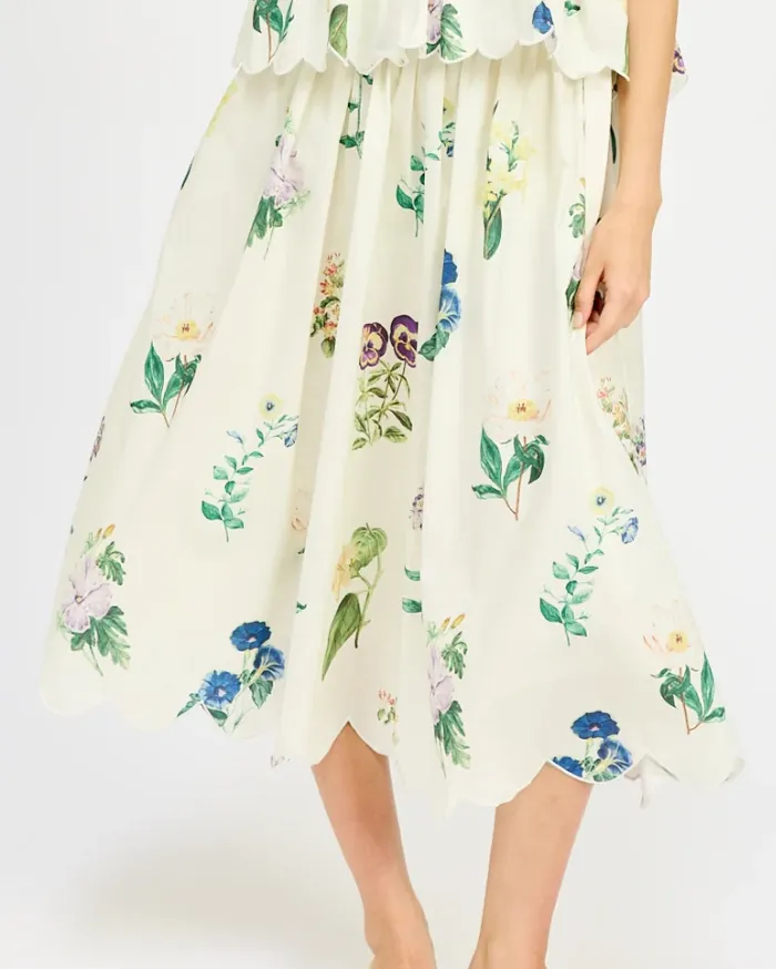 Flora Cream Botanical Midi skirt