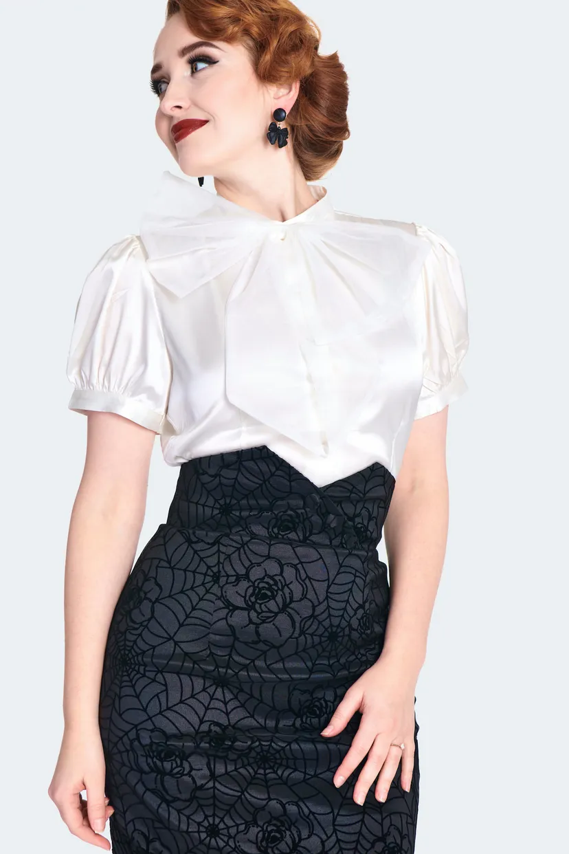 Floral Spiderweb Flocked Pencil Skirt