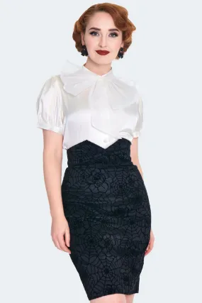 Floral Spiderweb Flocked Pencil Skirt
