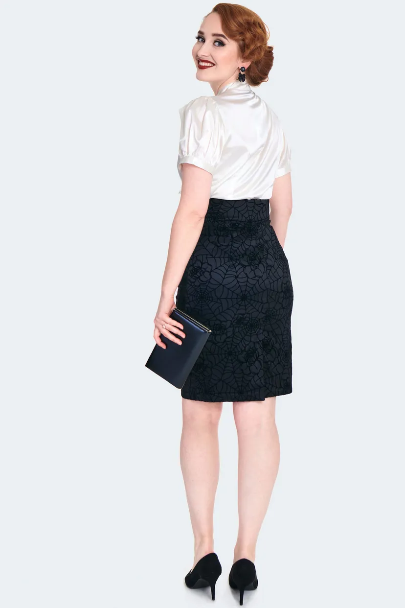 Floral Spiderweb Flocked Pencil Skirt