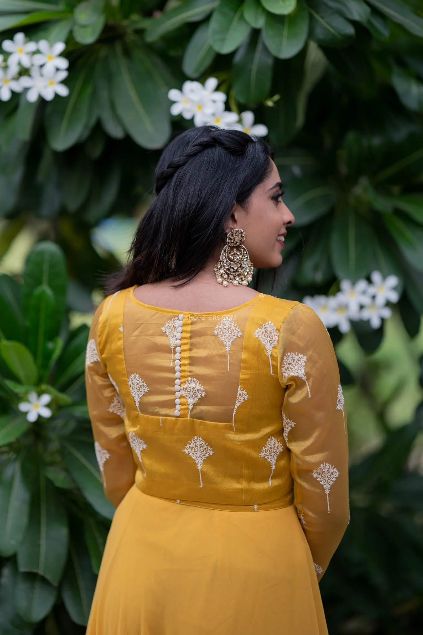 Foil Yellow Full Hand Crop Top & Skirt With Embroidery & Sequins