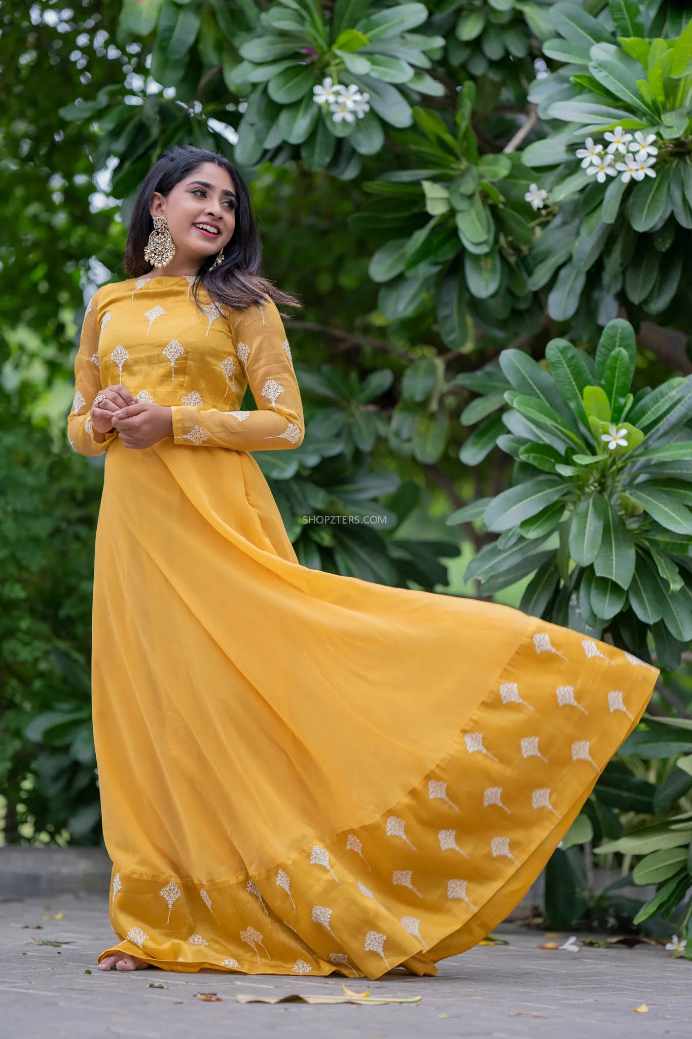 Foil Yellow Full Hand Crop Top & Skirt With Embroidery & Sequins