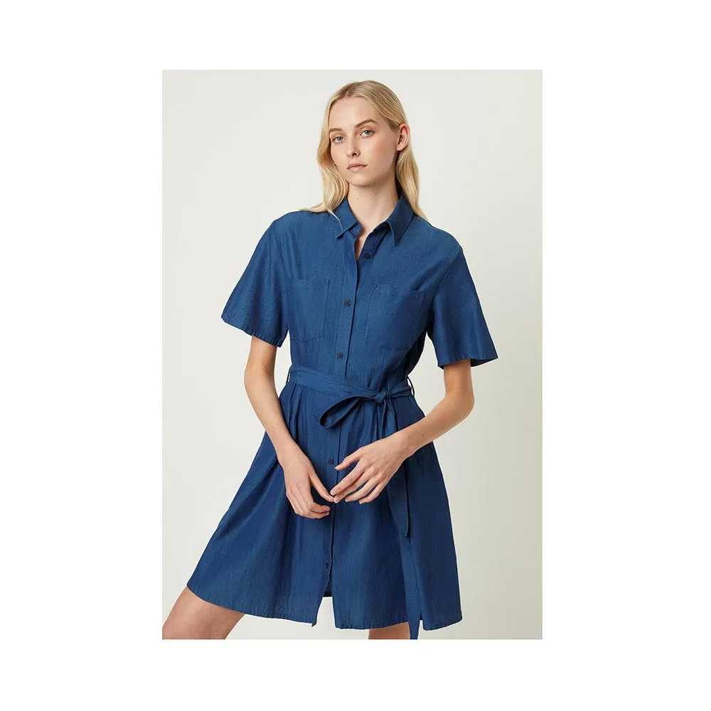 French Connection Leila Ixie Lyocell Button Shirt Dress Dark Mid Indigo 71MBH