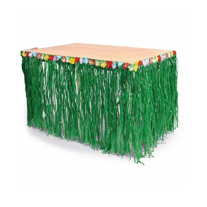 Green Flowered Artificial Grass Table Skirt