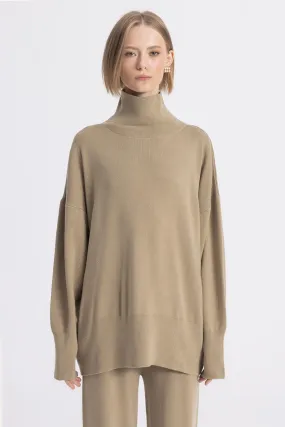 Green High Neck Ribbed Sweater