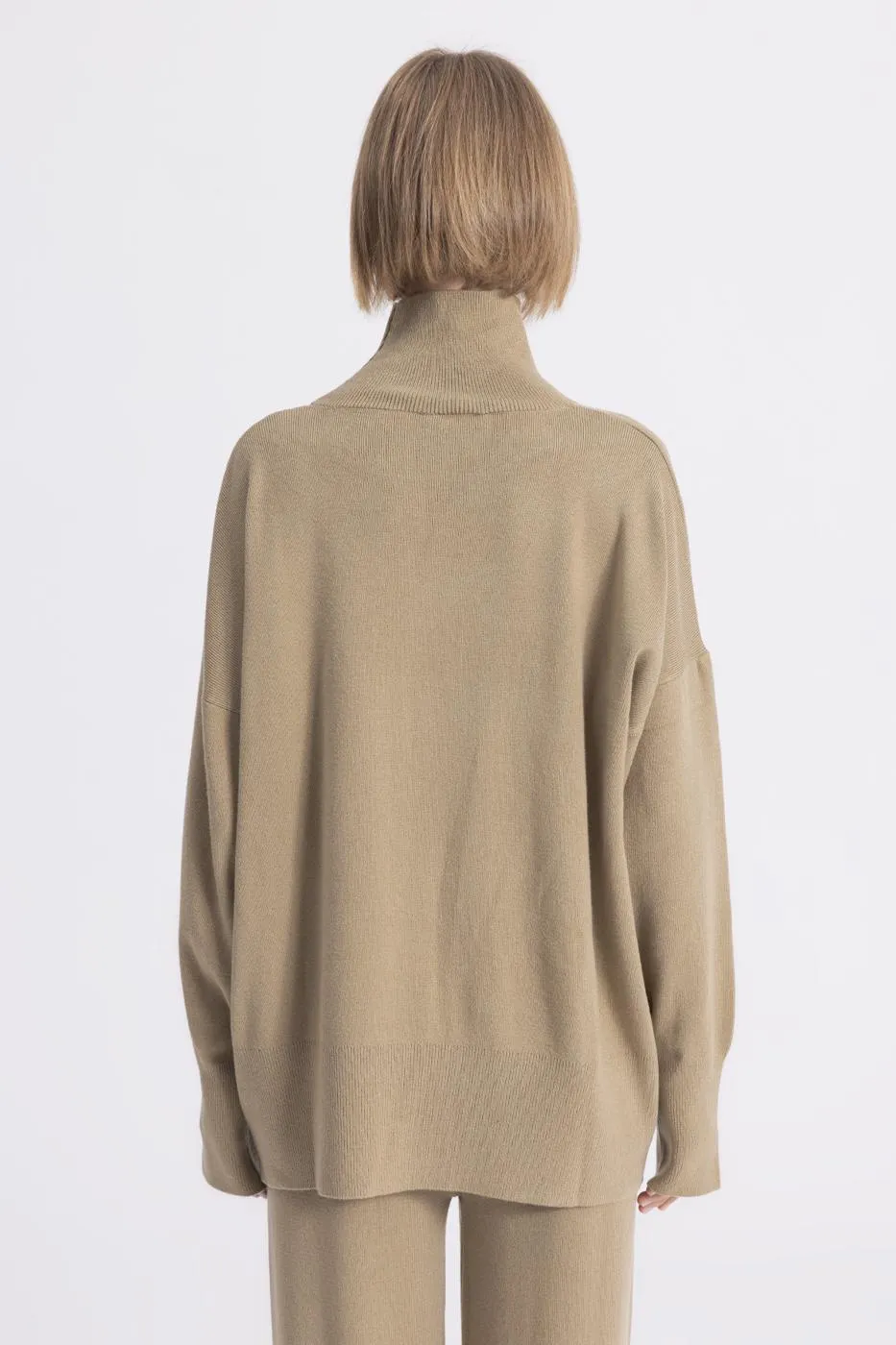 Green High Neck Ribbed Sweater