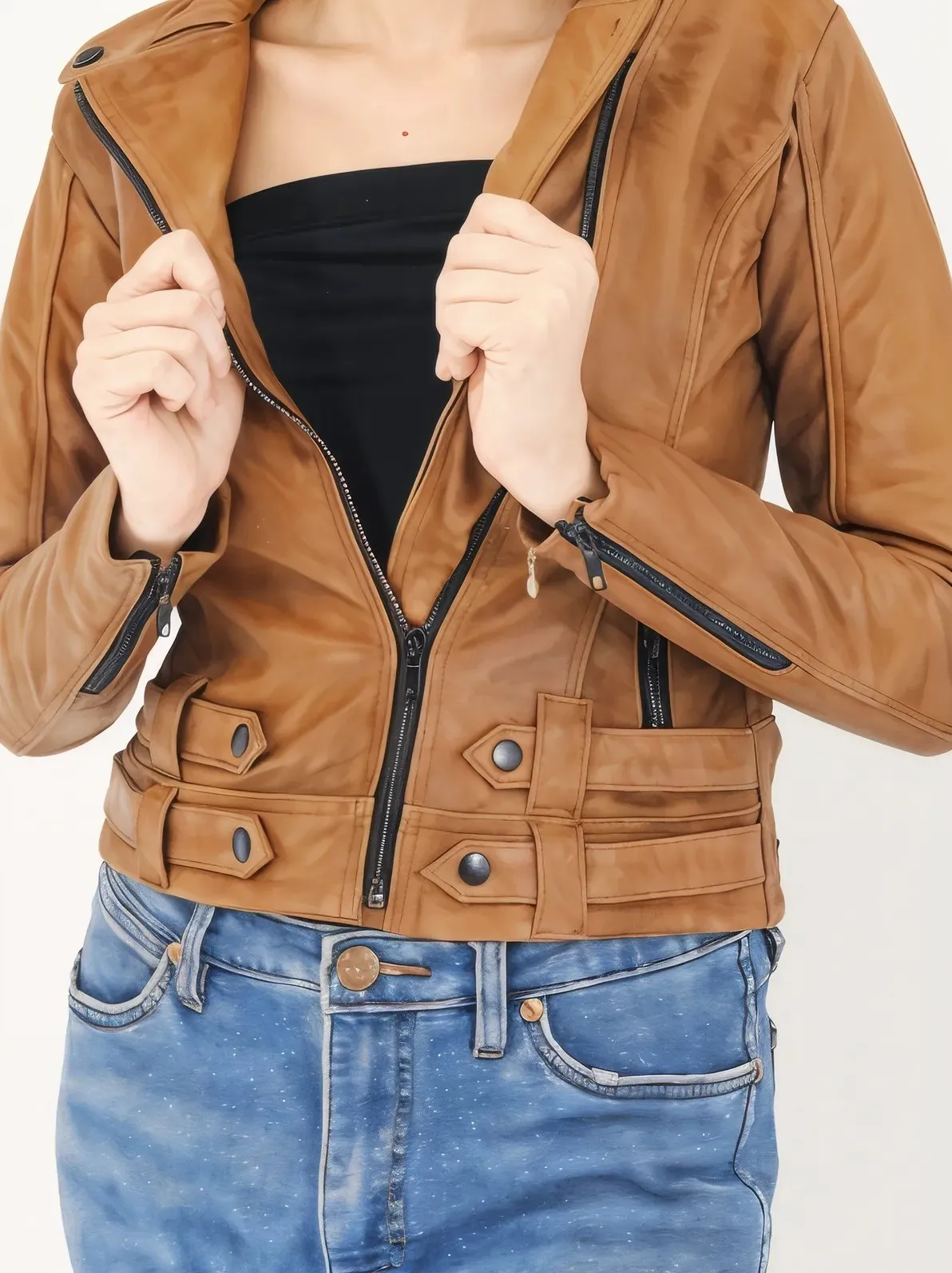 Handcrafted Women's Sheepskin Leather Biker Jacket – Premium Biker Style Honey