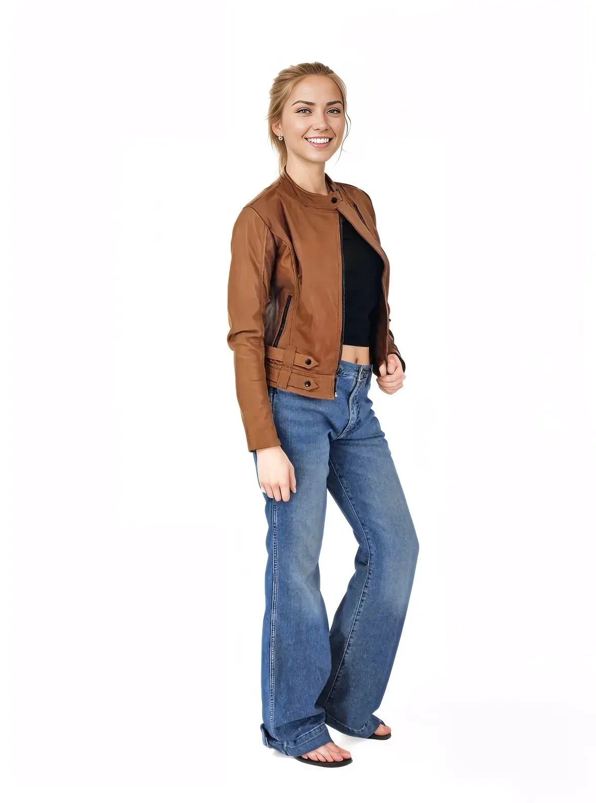 Handcrafted Women's Sheepskin Leather Biker Jacket – Premium Biker Style Honey