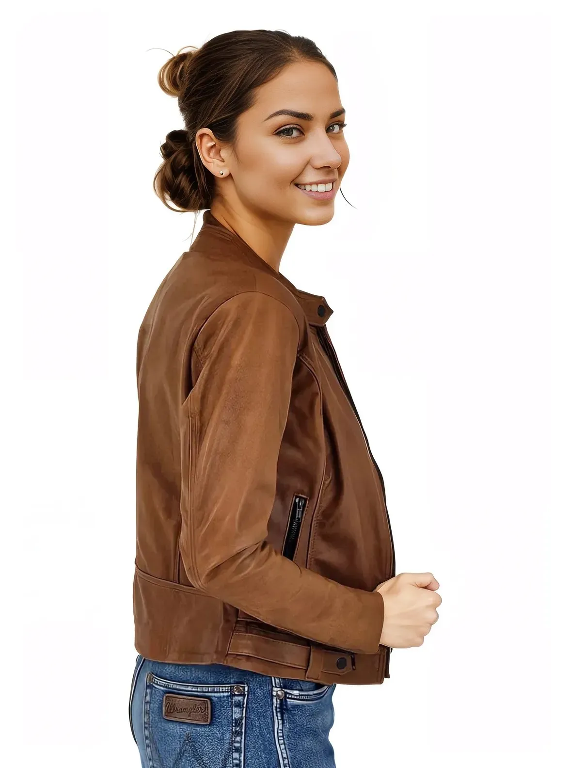Handcrafted Women's Sheepskin Leather Biker Jacket – Premium Biker Style Honey