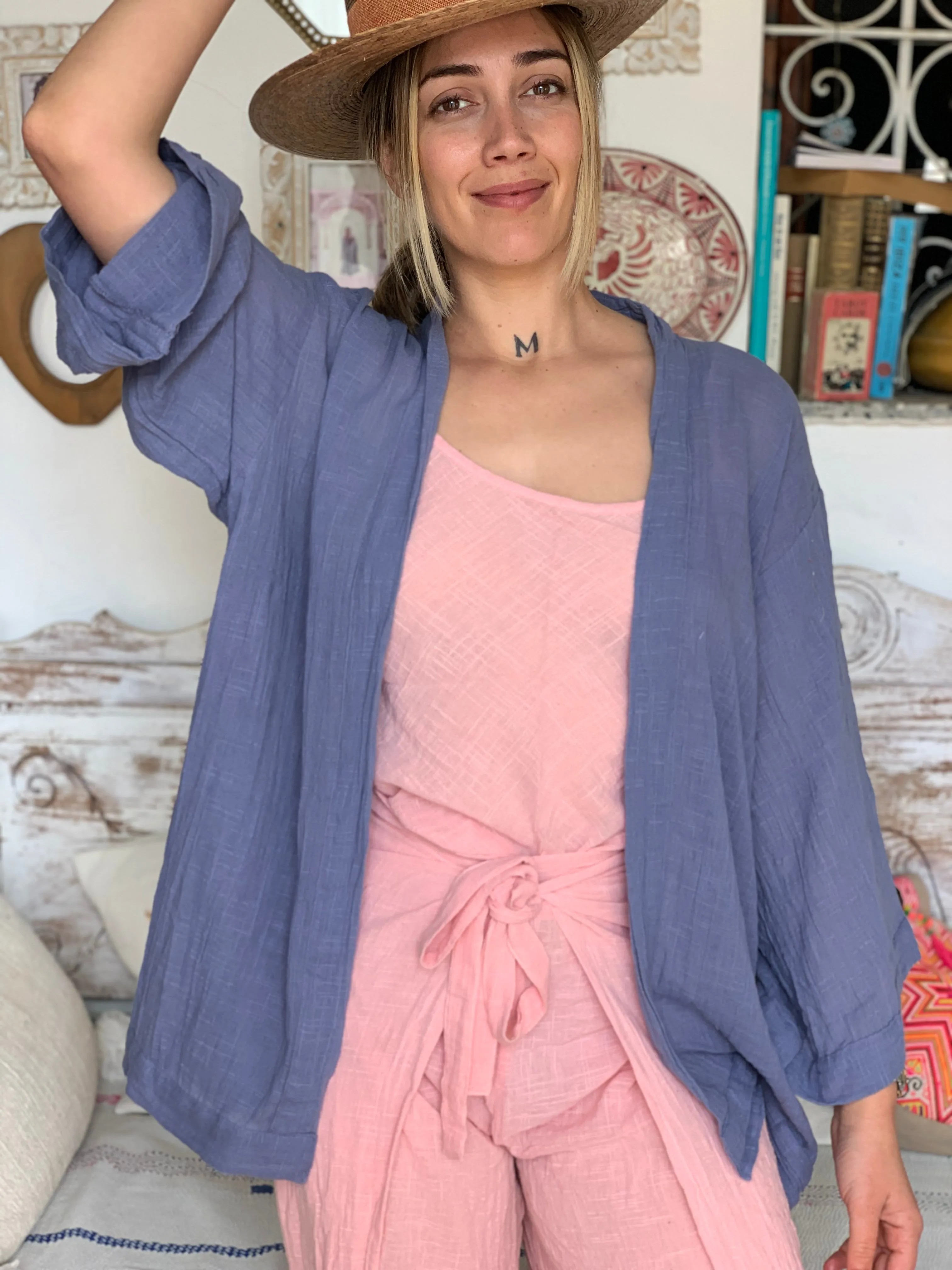 Ibiza boho short kimono 👘 in blue
