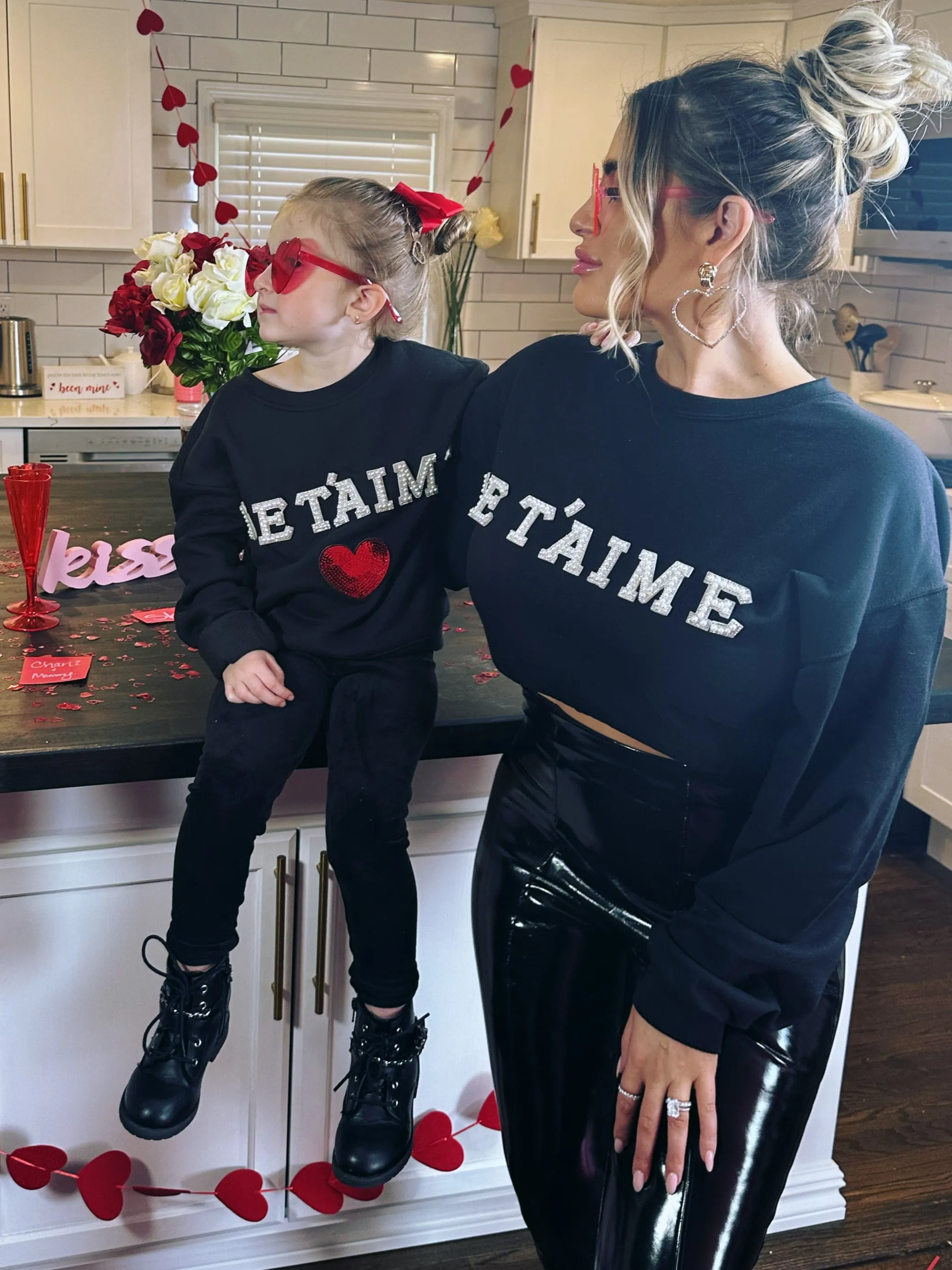 Je T'aime Mini Crewneck Pullover With Pearl Beaded Letter for Kids
