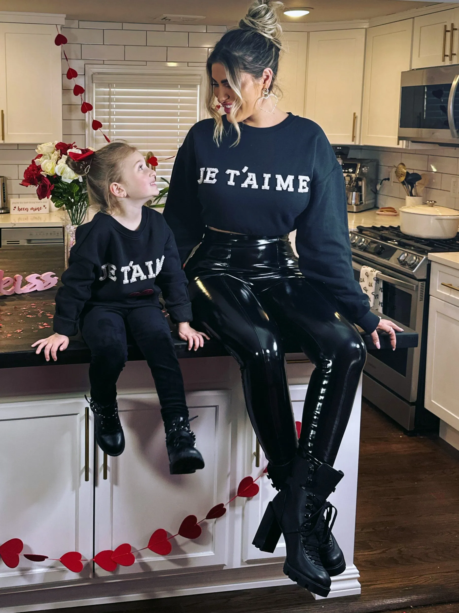 Je T'aime Mini Crewneck Pullover With Pearl Beaded Letter for Kids