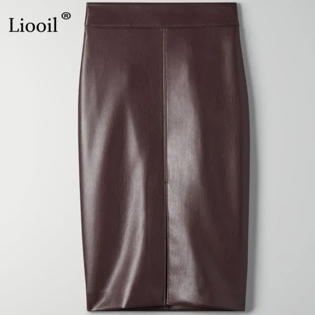 Leather Slit Pencil Office Skirt