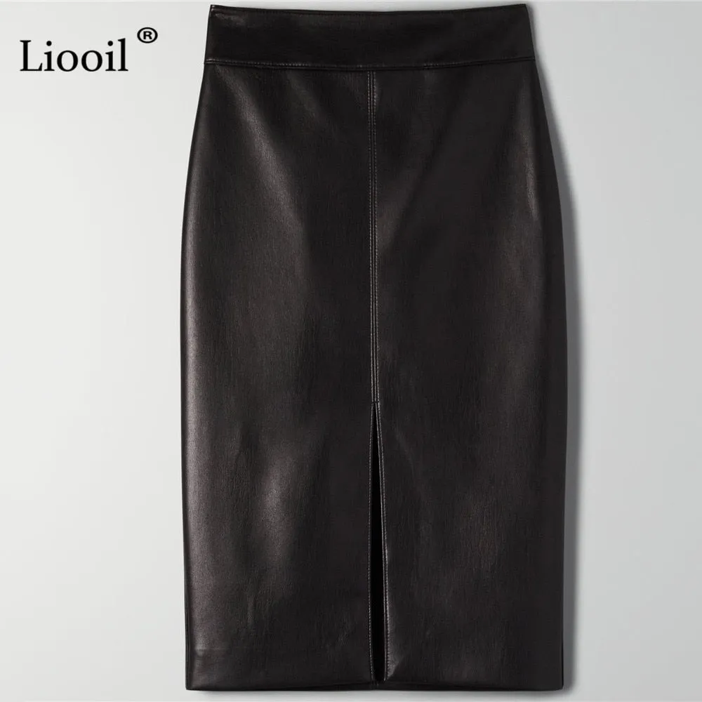 Leather Slit Pencil Office Skirt