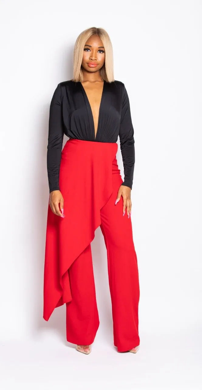 Madam Mystique Esmee Red Side Drape Dress Pants