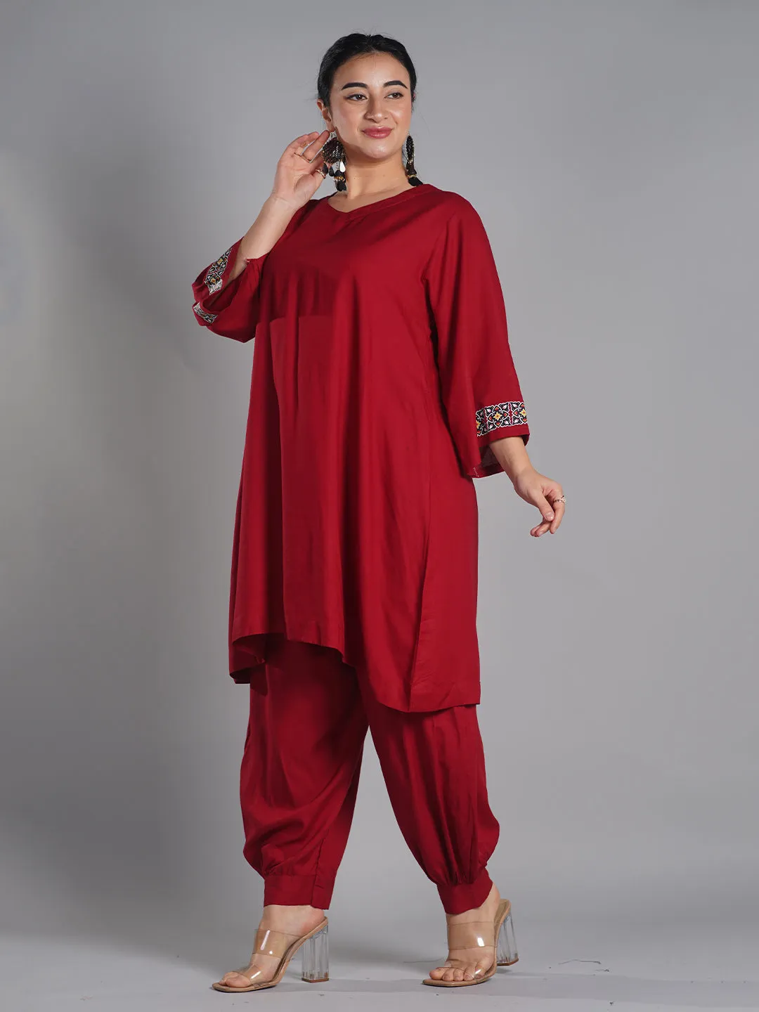Maroon Rayon AfghaniSalwar