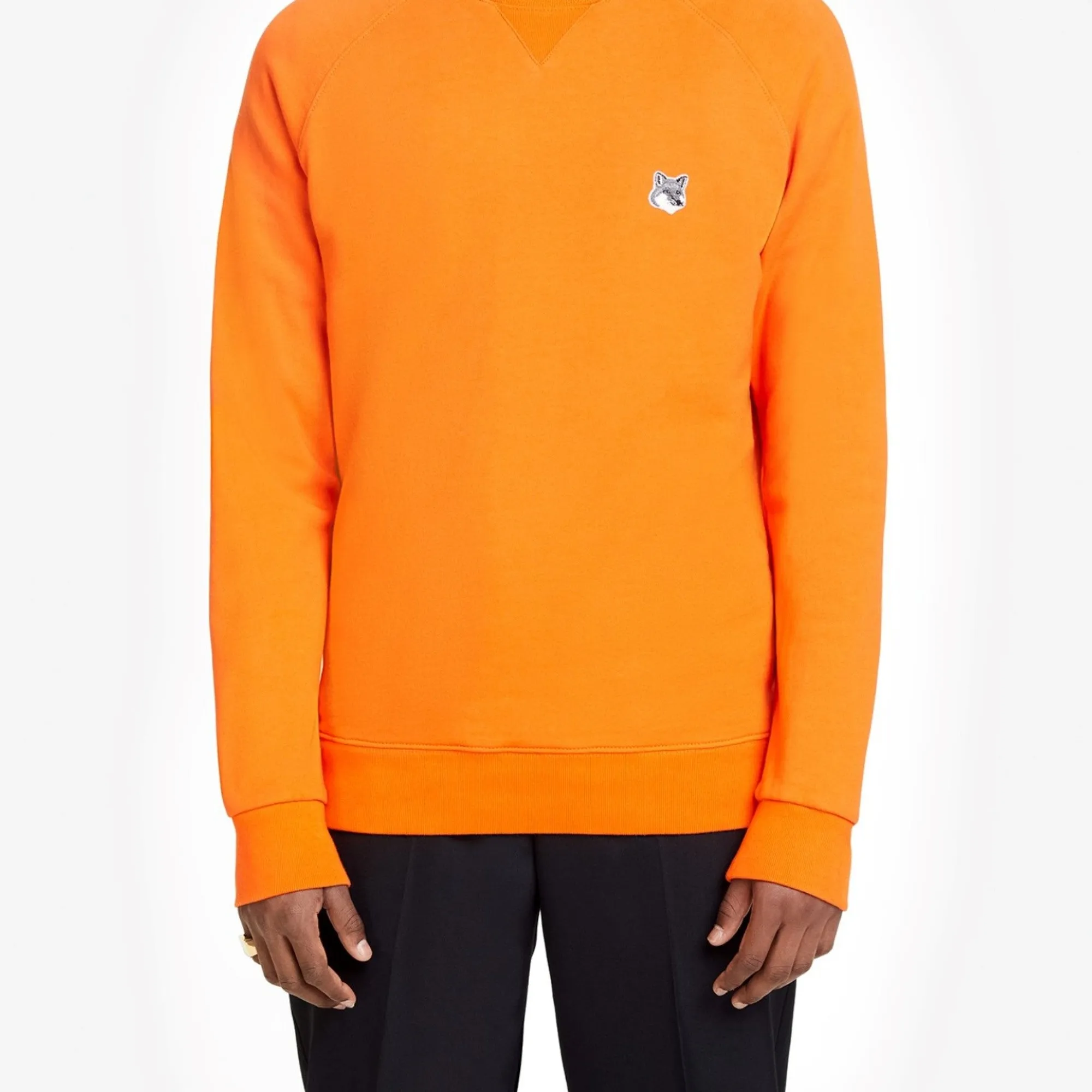 Men Grey Fox Head Patch Classic Sweatshirt - Orange