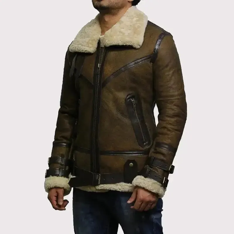 Men's Brown B3 Bomber Sheepskin Jacket