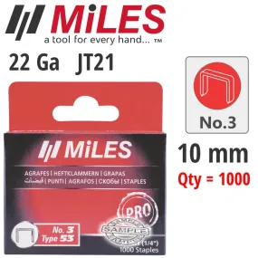 MILES GALV STAPLES 22G JT21 10MM X 1000PCS MILES NO3 MILSTAP3-10