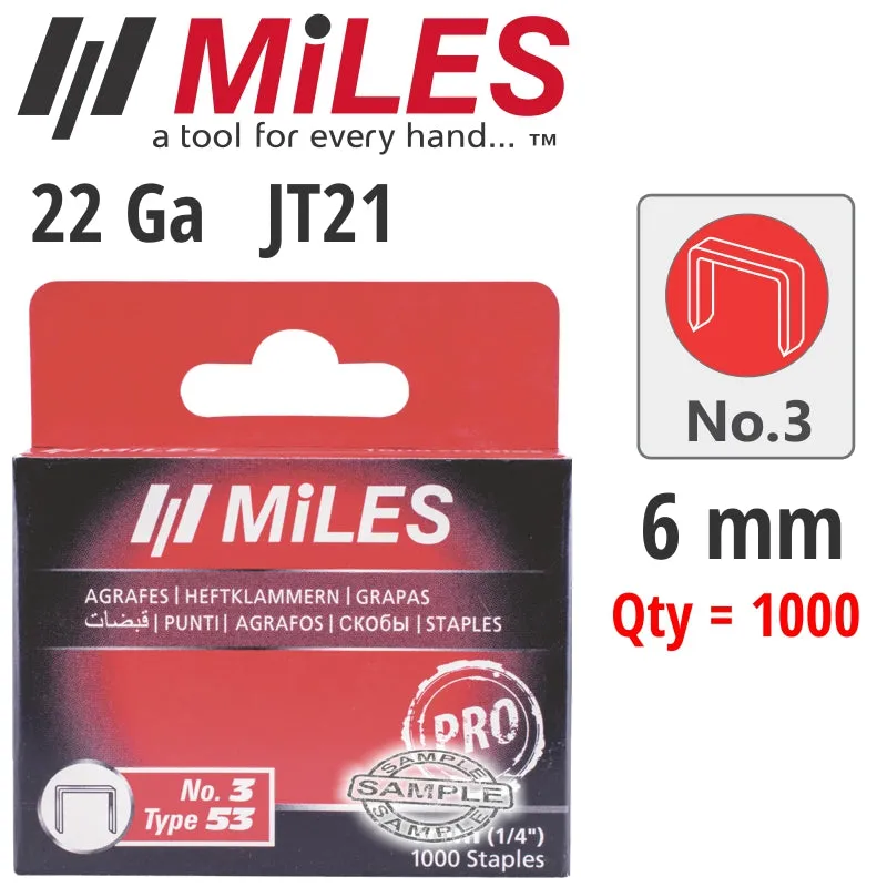 MILES GALV STAPLES 22G JT21 6MM X 1000PCS MILES NO3 MILSTAP3-6
