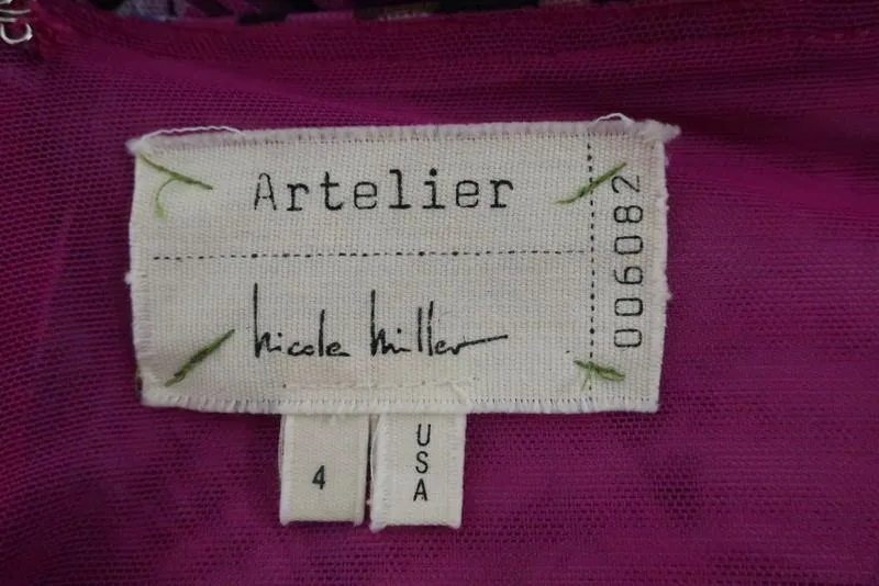 Nicole Miller Artlelier Pencil Skirt Carter Purple Terraform Print Mesh Size 4