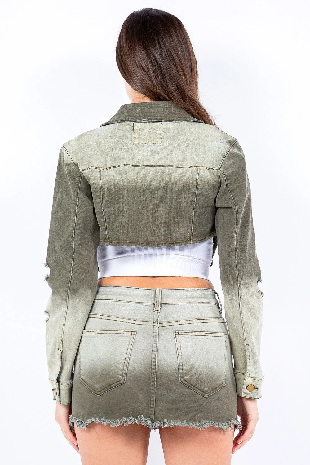 Ombre Distressed Cropped Denim Jacket – Bazi