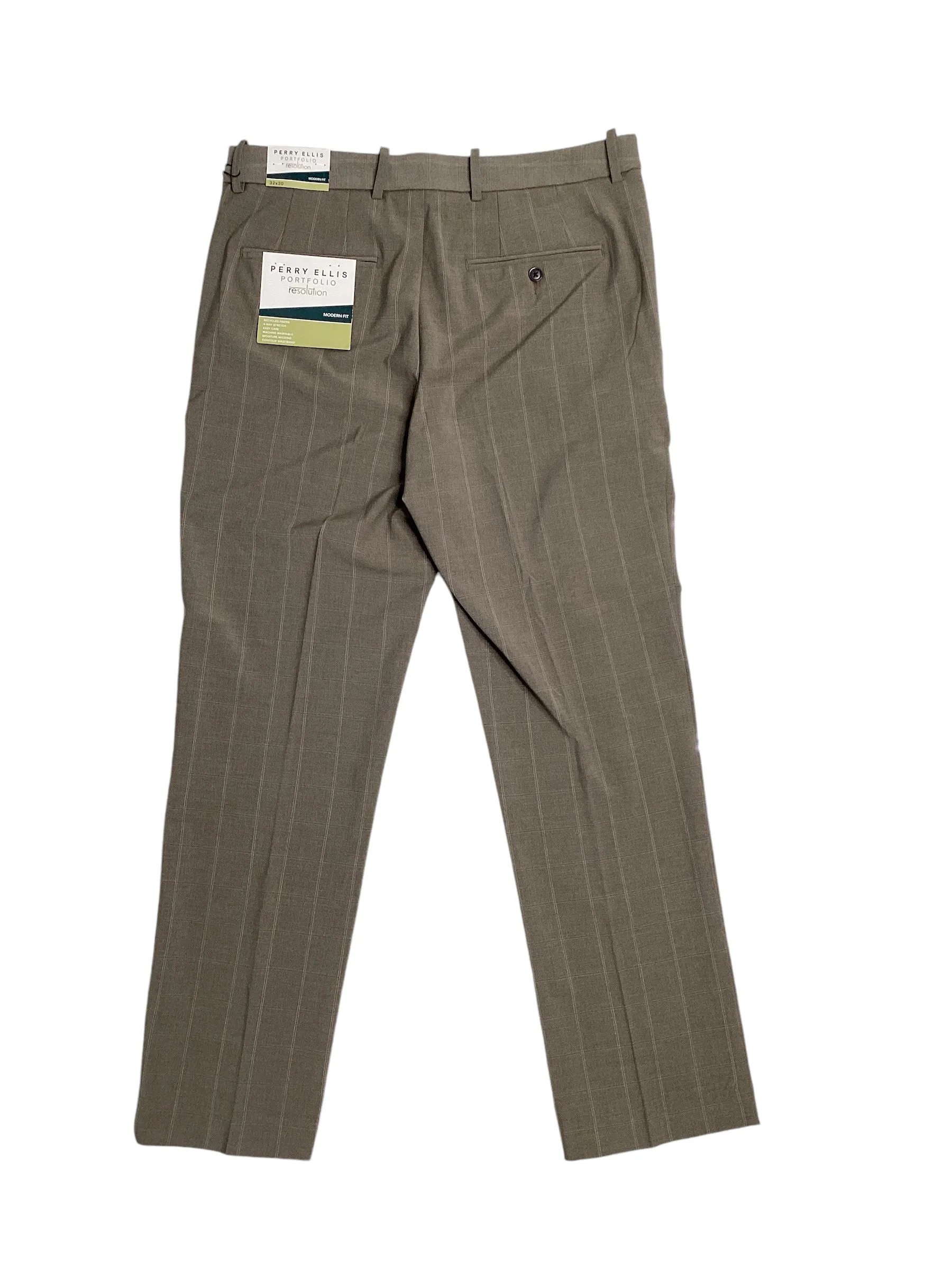 Perry Ellis Portfolio Mens Modern fit Dress Pants 36 / 30 Beige Plaid Stretch