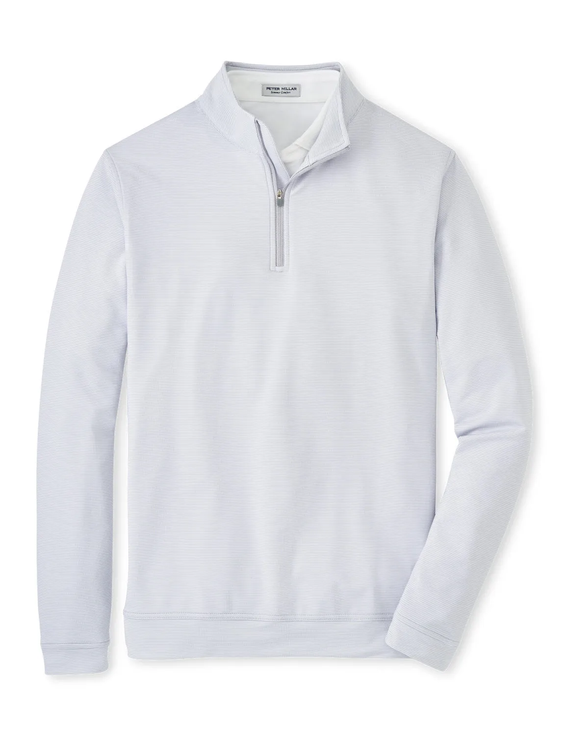 Peter Millar Men's Perth Sugar Stripe Performance 1/4 Zip Pullover Sweater - British Grey
