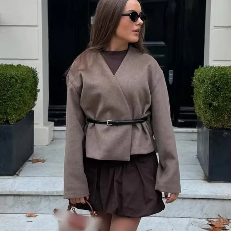 Pilla Belted Woolen Cropped Blazer