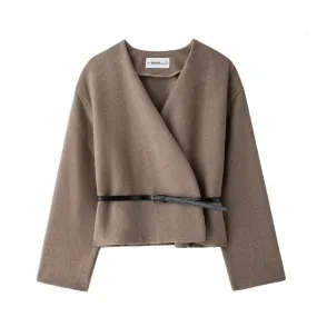 Pilla Belted Woolen Cropped Blazer