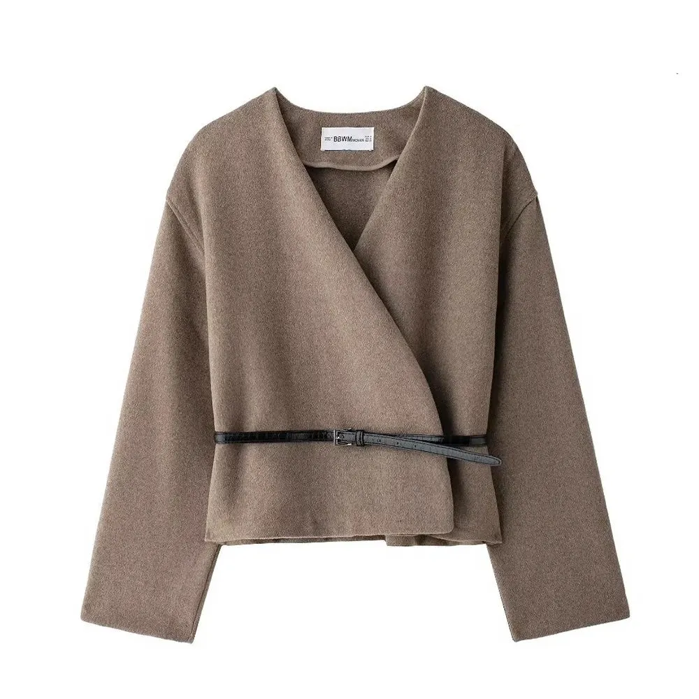 Pilla Belted Woolen Cropped Blazer