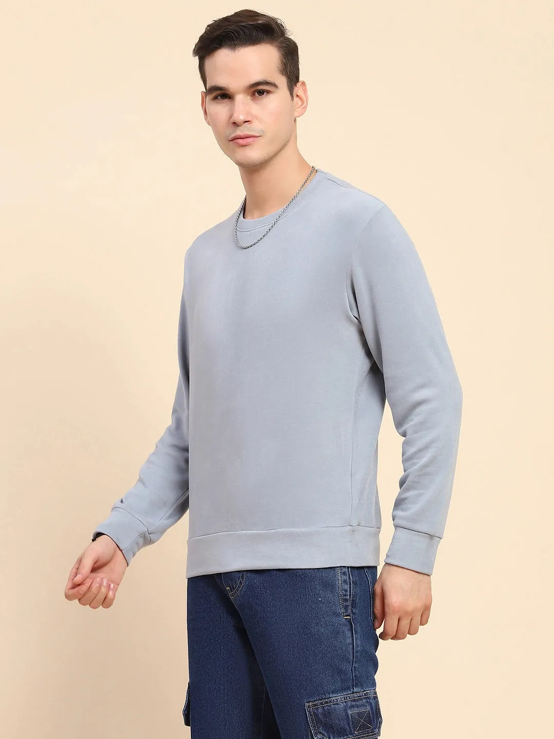 Powder Blue Acrylic Blend Ultra Light Winter Wear Sweatshirt