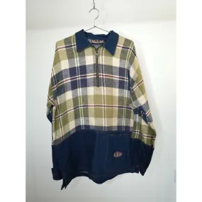 "Retail" VTG Trust by Monobaik Denim Plaid Two Tone 1/4 Zip Pullover Jacket Large Men's