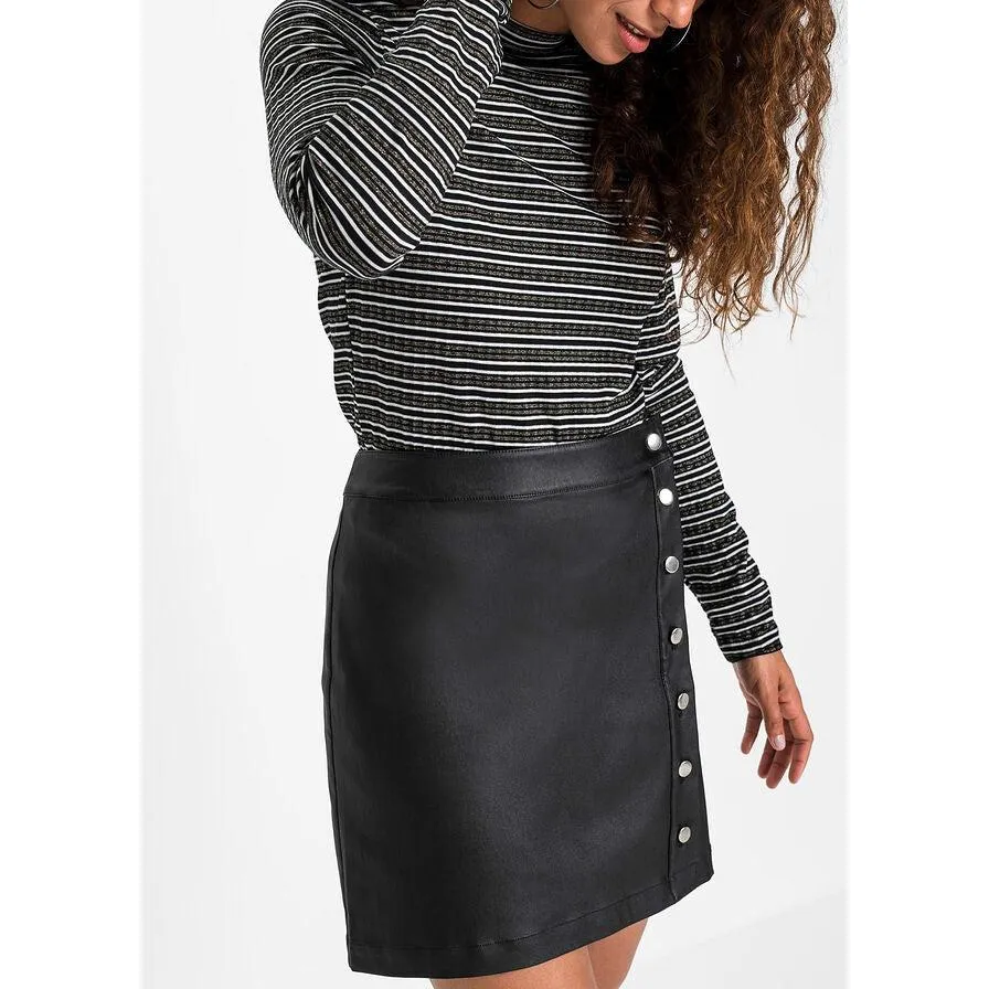 Rainbow Pleather Skirt with Buttons Black UK 8