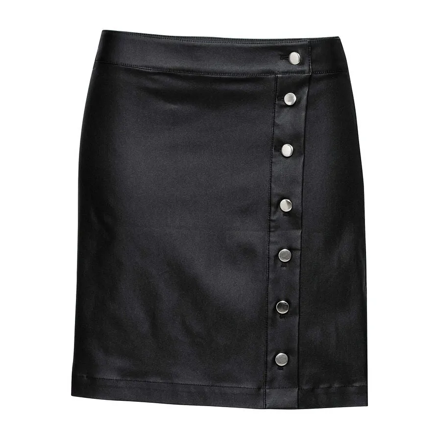 Rainbow Pleather Skirt with Buttons Black UK 8
