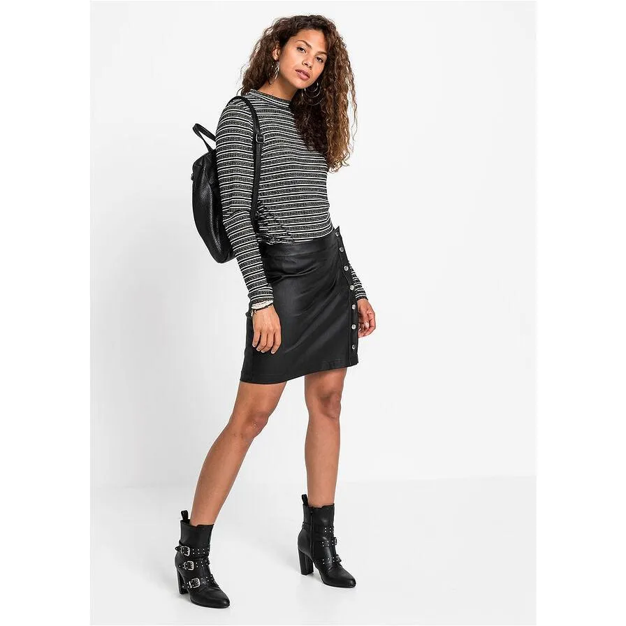 Rainbow Pleather Skirt with Buttons Black UK 8