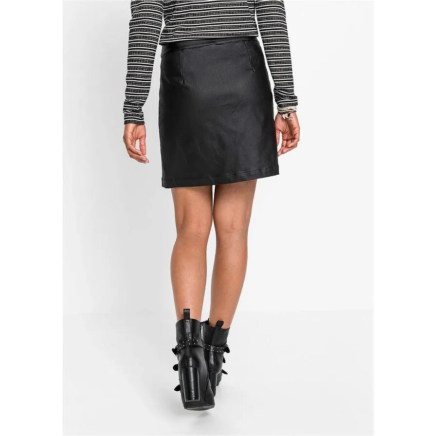 Rainbow Pleather Skirt with Buttons Black UK 8