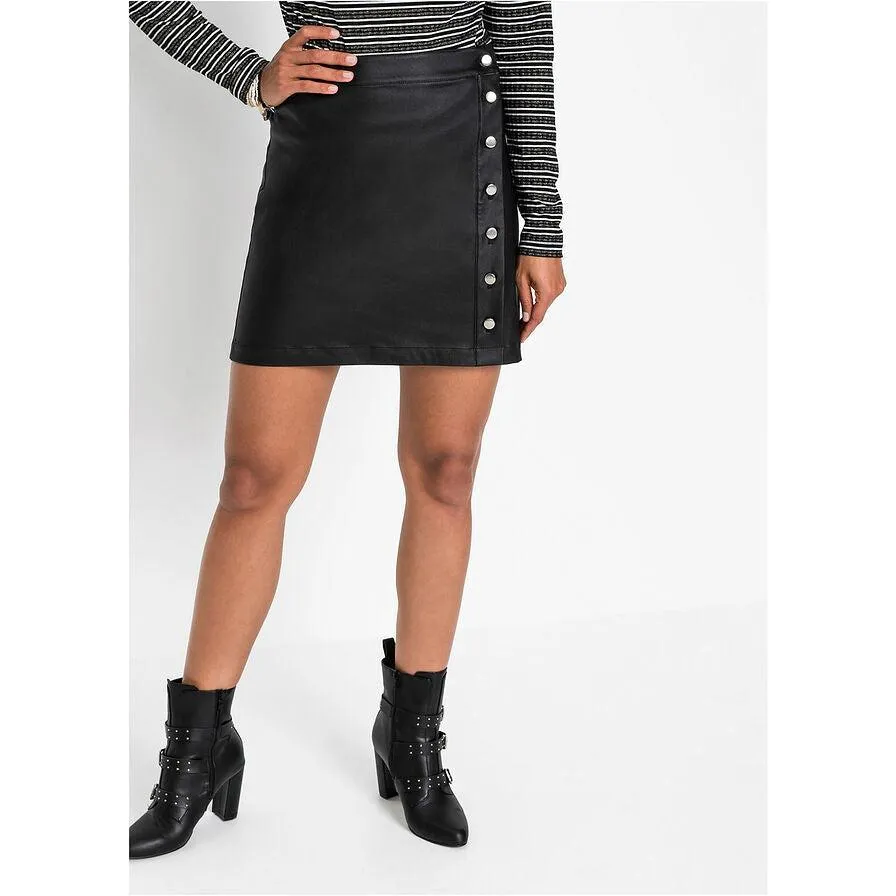 Rainbow Pleather Skirt with Buttons Black UK 8
