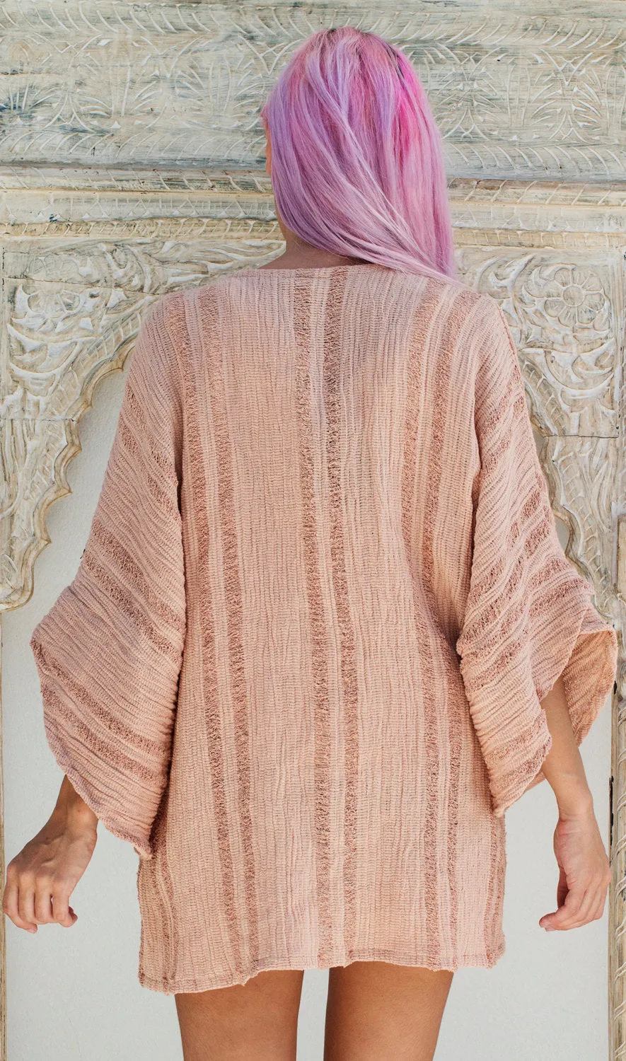 RAW SHREDDED KIMONO DUSTY PINK