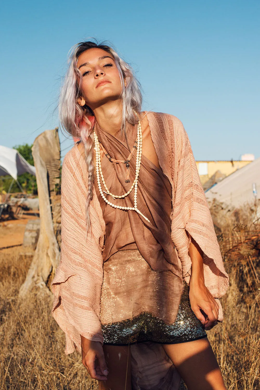 RAW SHREDDED KIMONO DUSTY PINK