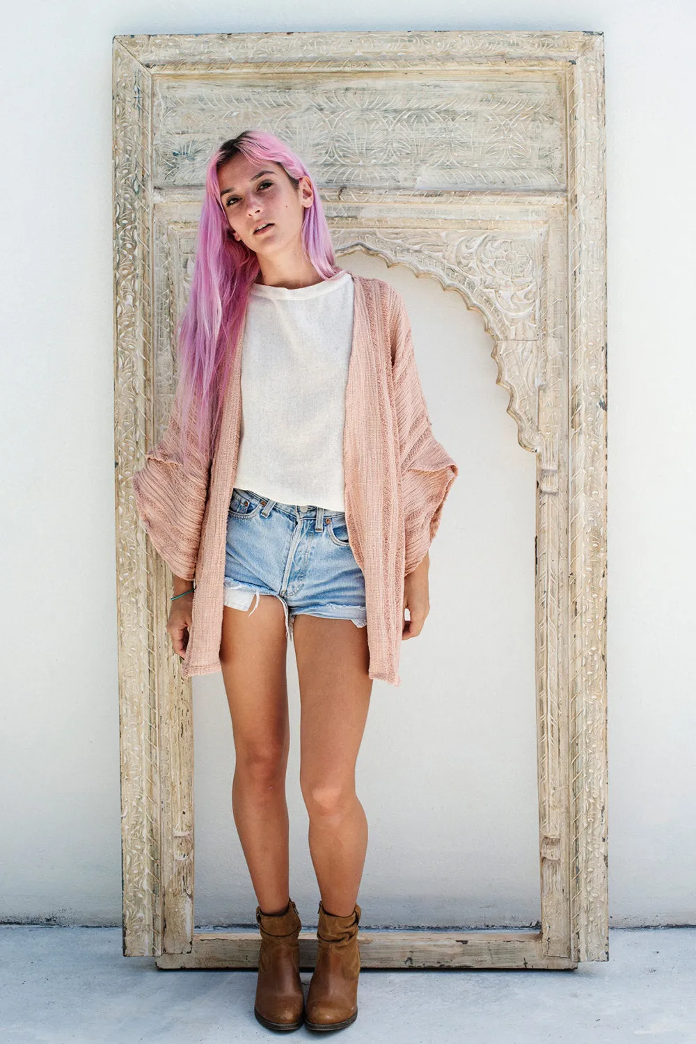 RAW SHREDDED KIMONO DUSTY PINK