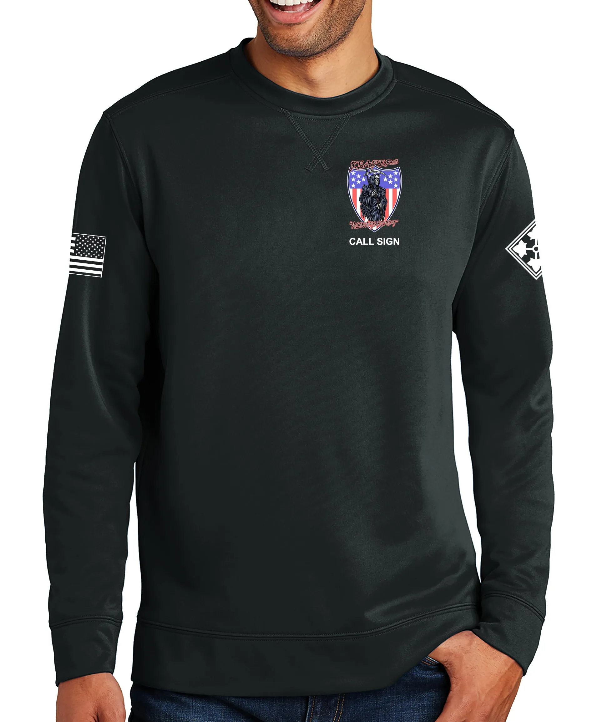 Reaper Polyester Crewneck Unisex Sweatshirt. This shirt IS approved for PT.