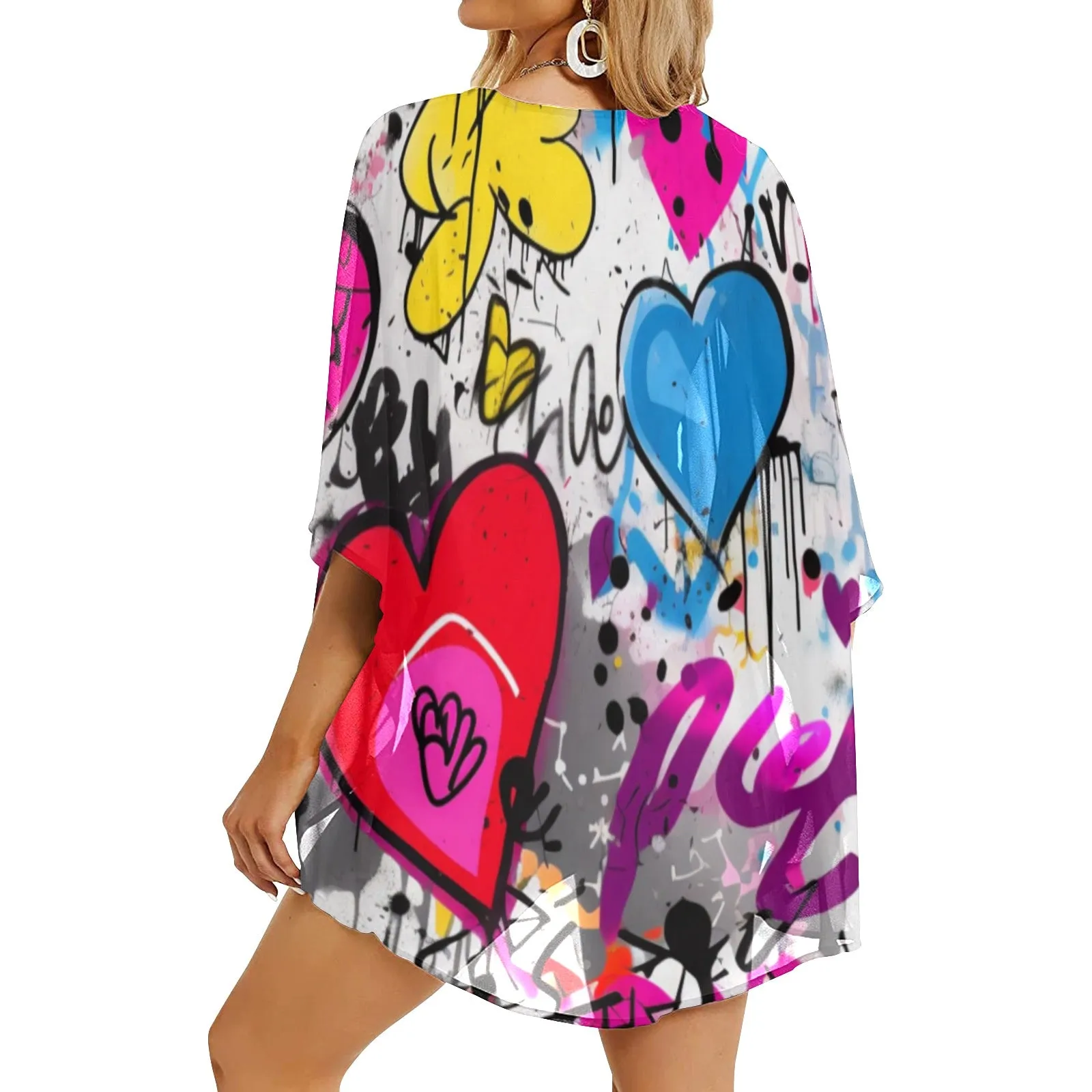 Rebel Graffiti Kimono Chiffon Cover Up